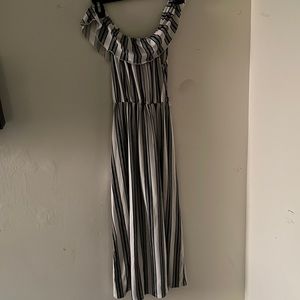 White and black striped long dress
